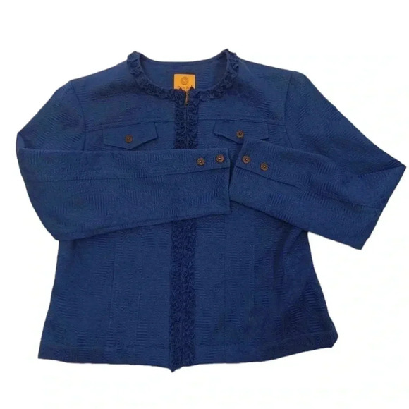 Ruby Rd. Blue Textured Ruffles Zip Up jacket Size 8 - Picture 6 of 11